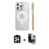 MARSİLYAN™- iPhone 15 Pro Max Kılıf Pusula Minimal Koleksiyonu - Siyah 3D Antistatik Mat Seramik Nano Ekran Koruyucu + PVD Metal Kamera Lens - TU