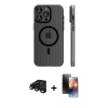 MARSİLYAN™- iPhone 15 Pro Max Kılıf Pusula Minimal Koleksiyonu - Siyah 3D Antistatik Mat Seramik Nano Ekran Koruyucu + Raze Metal Kamera Lens - SH