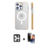 MARSİLYAN™- iPhone 15 Pro Max Kılıf Pusula Minimal Koleksiyonu - Siyah 3D Antistatik Mat Seramik Nano Ekran Koruyucu + PVD Metal Kamera Lens - GS