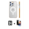 MARSİLYAN™- iPhone 15 Pro Max Kılıf Pusula Minimal Koleksiyonu - Siyah 3D Antistatik Mat Seramik Nano Ekran Koruyucu + PVD Metal Kamera Lens - LT