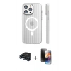 MARSİLYAN™- iPhone 15 Pro Max Kılıf Pusula Minimal Koleksiyonu - Siyah 3D Antistatik Mat Seramik Nano Ekran Koruyucu + Raze Metal Kamera Lens - LT