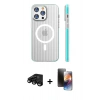 MARSİLYAN™- iPhone 15 Pro Max Kılıf Pusula Minimal Koleksiyonu - Siyah 3D Antistatik Mat Seramik Nano Ekran Koruyucu + Raze Metal Kamera Lens - SH