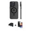 MARSİLYAN™- iPhone 15 Pro Max Kılıf Pusula Minimal Koleksiyonu - Siyah 3D Antistatik Mat Seramik Nano Ekran Koruyucu + Raze Metal Kamera Lens - LT