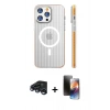 MARSİLYAN™- iPhone 15 Pro Max Kılıf Pusula Minimal Koleksiyonu - Siyah 3D Antistatik Mat Seramik Nano Ekran Koruyucu + Raze Metal Kamera Lens - LT