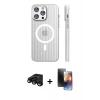 MARSİLYAN™- iPhone 15 Pro Max Kılıf Pusula Minimal Koleksiyonu - Siyah 3D Antistatik Mat Seramik Nano Ekran Koruyucu + Raze Metal Kamera Lens - SH