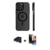 MARSİLYAN™- iPhone 15 Pro Max Kılıf Pusula Minimal Koleksiyonu - Siyah 3D Antistatik Mat Seramik Nano Ekran Koruyucu + Raze Metal Kamera Lens - LT