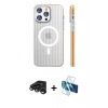 MARSİLYAN™- iPhone 15 Pro Max Kılıf Pusula Minimal Koleksiyonu - Siyah 3D Antistatik Seramik Nano Ekran Koruyucu + Raze Metal Kamera Lens - TMGI