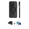 MARSİLYAN™- iPhone 15 Pro Max Kılıf Pusula Minimal Koleksiyonu - Siyah 3D Antistatik Seramik Nano Ekran Koruyucu + Raze Metal Kamera Lens - GS