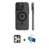 MARSİLYAN™- iPhone 15 Pro Max Kılıf Pusula Minimal Koleksiyonu - Siyah 3D Antistatik Seramik Nano Ekran Koruyucu + PVD Metal Kamera Lens - GS