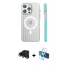 MARSİLYAN™- iPhone 15 Pro Max Kılıf Pusula Minimal Koleksiyonu - Siyah 3D Antistatik Seramik Nano Ekran Koruyucu + Raze Metal Kamera Lens - SH