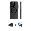MARSİLYAN™- iPhone 15 Pro Max Kılıf Pusula Minimal Koleksiyonu - Siyah 3D Antistatik Seramik Nano Ekran Koruyucu + Raze Metal Kamera Lens - TMGI