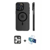 MARSİLYAN™- iPhone 15 Pro Max Kılıf Pusula Minimal Koleksiyonu - Siyah 3D Antistatik Seramik Nano Ekran Koruyucu + PVD Metal Kamera Lens - GS
