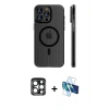 MARSİLYAN™- iPhone 15 Pro Max Kılıf Pusula Minimal Koleksiyonu - Siyah 3D Antistatik Seramik Nano Ekran Koruyucu + PVD Metal Kamera Lens - LT