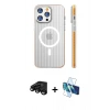 MARSİLYAN™- iPhone 15 Pro Max Kılıf Pusula Minimal Koleksiyonu - Siyah 3D Antistatik Seramik Nano Ekran Koruyucu + Raze Metal Kamera Lens - SH