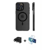 MARSİLYAN™- iPhone 15 Pro Max Kılıf Pusula Minimal Koleksiyonu - Siyah 3D Antistatik Seramik Nano Ekran Koruyucu + Raze Metal Kamera Lens - SH