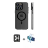 MARSİLYAN™- iPhone 15 Pro Max Kılıf Pusula Minimal Koleksiyonu - Siyah 3D Antistatik Seramik Nano Ekran Koruyucu + PVD Metal Kamera Lens - GI