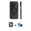 MARSİLYAN™- iPhone 15 Pro Max Kılıf Pusula Minimal Koleksiyonu - Siyah 3D Antistatik Seramik Nano Ekran Koruyucu + PVD Metal Kamera Lens - GI