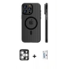 MARSİLYAN™- iPhone 15 Pro Max Kılıf Pusula Minimal Koleksiyonu - Siyah Bilvis 0.18mm Plus Cam Ekran Koruyucu + PVD Metal Kamera Lens - GS