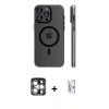 MARSİLYAN™- iPhone 15 Pro Max Kılıf Pusula Minimal Koleksiyonu - Siyah Bilvis 0.18mm Plus Cam Ekran Koruyucu + PVD Metal Kamera Lens - GS