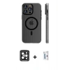MARSİLYAN™- iPhone 15 Pro Max Kılıf Pusula Minimal Koleksiyonu - Siyah Bilvis 0.18mm Plus Cam Ekran Koruyucu + Siyah PVD Metal Kamera Lens