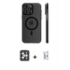 MARSİLYAN™- iPhone 15 Pro Max Kılıf Pusula Minimal Koleksiyonu - Siyah Bilvis 0.18mm Plus Cam Ekran Koruyucu + PVD Metal Kamera Lens - GI