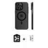 MARSİLYAN™- iPhone 15 Pro Max Kılıf Pusula Minimal Koleksiyonu - Siyah Bilvis 0.18mm Plus Cam Ekran Koruyucu + PVD Metal Kamera Lens - TU