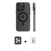 MARSİLYAN™- iPhone 15 Pro Max Kılıf Pusula Minimal Koleksiyonu - Siyah Bilvis 0.18mm Plus Cam Ekran Koruyucu + PVD Metal Kamera Lens - GI