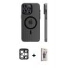 MARSİLYAN™- iPhone 15 Pro Max Kılıf Pusula Minimal Koleksiyonu - Siyah Bilvis 3D Cam Ekran Koruyucu + PVD Metal Kamera Lens - GS