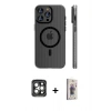 MARSİLYAN™- iPhone 15 Pro Max Kılıf Pusula Minimal Koleksiyonu - Siyah Bilvis 3D Cam Ekran Koruyucu + PVD Metal Kamera Lens - GI