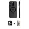 MARSİLYAN™- iPhone 15 Pro Max Kılıf Pusula Minimal Koleksiyonu - Siyah Bilvis 3D Cam Ekran Koruyucu + PVD Metal Kamera Lens - TU