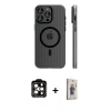 MARSİLYAN™- iPhone 15 Pro Max Kılıf Pusula Minimal Koleksiyonu - Siyah Bilvis 3D Cam Ekran Koruyucu + PVD Metal Kamera Lens - TU