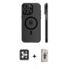 MARSİLYAN™- iPhone 15 Pro Max Kılıf Pusula Minimal Koleksiyonu - Siyah Bilvis 3D Cam Ekran Koruyucu + PVD Metal Kamera Lens - GI