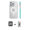 MARSİLYAN™- iPhone 15 Pro Max Kılıf Pusula Minimal Koleksiyonu - Siyah Bilvis 3D Cam Ekran Koruyucu + PVD Metal Kamera Lens - SH
