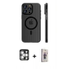 MARSİLYAN™- iPhone 15 Pro Max Kılıf Pusula Minimal Koleksiyonu - Siyah Bilvis 3D Cam Ekran Koruyucu + PVD Metal Kamera Lens - GS