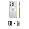 MARSİLYAN™- iPhone 15 Pro Max Kılıf Pusula Minimal Koleksiyonu - Siyah Bilvis 3D Cam Ekran Koruyucu + PVD Metal Kamera Lens - LT