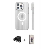 MARSİLYAN™- iPhone 15 Pro Max Kılıf Pusula Minimal Koleksiyonu - Siyah Bilvis 3D Cam Ekran Koruyucu + Raze Metal Kamera Lens - SH