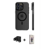 MARSİLYAN™- iPhone 15 Pro Max Kılıf Pusula Minimal Koleksiyonu - Siyah Bilvis 3D Cam Ekran Koruyucu + Raze Metal Kamera Lens - SH