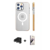 MARSİLYAN™- iPhone 15 Pro Max Kılıf Pusula Minimal Koleksiyonu - Siyah Bilvis 3D Mat Cam Ekran Koruyucu + Titanyum Gri Raze Metal Kamera Lens
