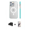 MARSİLYAN™- iPhone 15 Pro Max Kılıf Pusula Minimal Koleksiyonu - Siyah Bilvis 3D Mat Cam Ekran Koruyucu + Titanyum Gri Raze Metal Kamera Lens