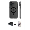 MARSİLYAN™- iPhone 15 Pro Max Kılıf Pusula Minimal Koleksiyonu - Siyah Bilvis 3D Mat Cam Ekran Koruyucu + Raze Metal Kamera Lens - LT