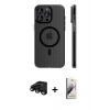 MARSİLYAN™- iPhone 15 Pro Max Kılıf Pusula Minimal Koleksiyonu - Siyah Bilvis 3D Mat Cam Ekran Koruyucu + Raze Metal Kamera Lens - SH