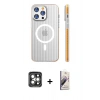 MARSİLYAN™- iPhone 15 Pro Max Kılıf Pusula Minimal Koleksiyonu - Siyah Bilvis 3D Mat Cam Ekran Koruyucu + PVD Metal Kamera Lens - GI