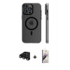 MARSİLYAN™- iPhone 15 Pro Max Kılıf Pusula Minimal Koleksiyonu - Siyah Bilvis 3D Mat Cam Ekran Koruyucu + Raze Metal Kamera Lens - SH