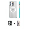 MARSİLYAN™- iPhone 15 Pro Max Kılıf Pusula Minimal Koleksiyonu - Siyah Bilvis 3D Mat Cam Ekran Koruyucu + PVD Metal Kamera Lens - LT