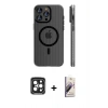 MARSİLYAN™- iPhone 15 Pro Max Kılıf Pusula Minimal Koleksiyonu - Siyah Bilvis 3D Mat Cam Ekran Koruyucu + PVD Metal Kamera Lens - SH