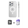 MARSİLYAN™- iPhone 15 Pro Max Kılıf Pusula Minimal Koleksiyonu - Siyah Bilvis 5in1 3D Magic Cam Ekran Koruyucu + PVD Metal Kamera Lens - SH