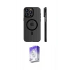 MARSİLYAN™- iPhone 15 Pro Max Kılıf Pusula Minimal Koleksiyonu - Siyah Bilvis 5in1 3D Magic Cam Ekran Koruyucu