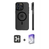 MARSİLYAN™- iPhone 15 Pro Max Kılıf Pusula Minimal Koleksiyonu - Siyah Bilvis 5in1 3D Magic Cam Ekran Koruyucu + PVD Metal Kamera Lens - GI