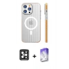MARSİLYAN™- iPhone 15 Pro Max Kılıf Pusula Minimal Koleksiyonu - Siyah Bilvis 5in1 3D Magic Cam Ekran Koruyucu + PVD Metal Kamera Lens - SH