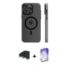 MARSİLYAN™- iPhone 15 Pro Max Kılıf Pusula Minimal Koleksiyonu - Siyah Bilvis 5in1 3D Magic Cam Ekran Koruyucu + Raze Metal Kamera Lens - LT